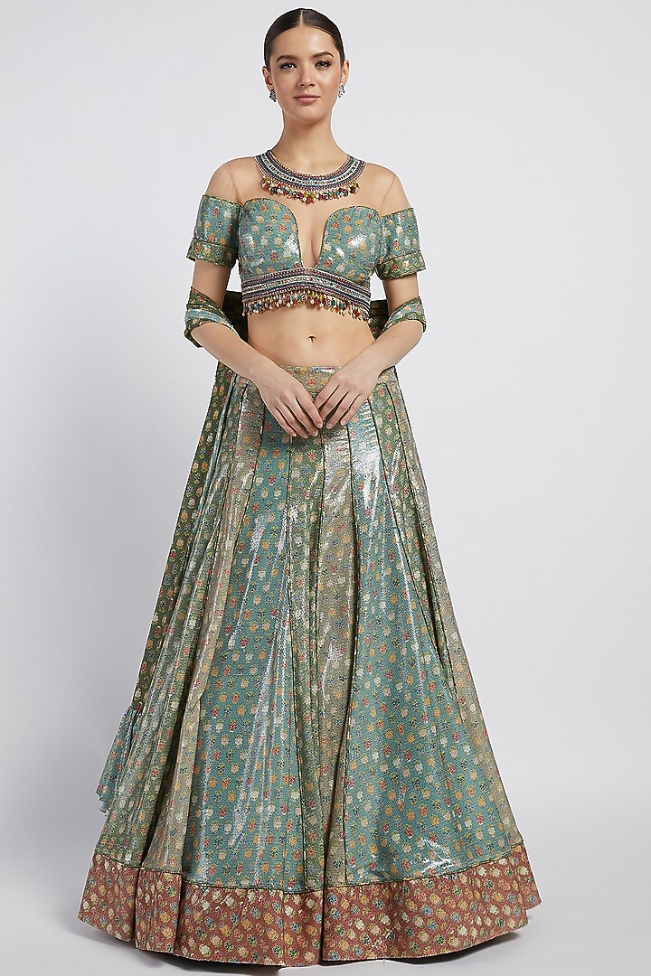 Multi Colored Printed Kalidar Wedding Lehenga Set by Rabani & Rakha at Pernia's Pop Up Shop