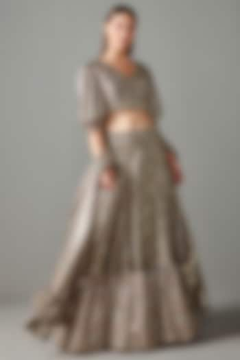 Gold Printed Wedding Lehenga Set by Rabani & Rakha at Pernia's Pop Up Shop