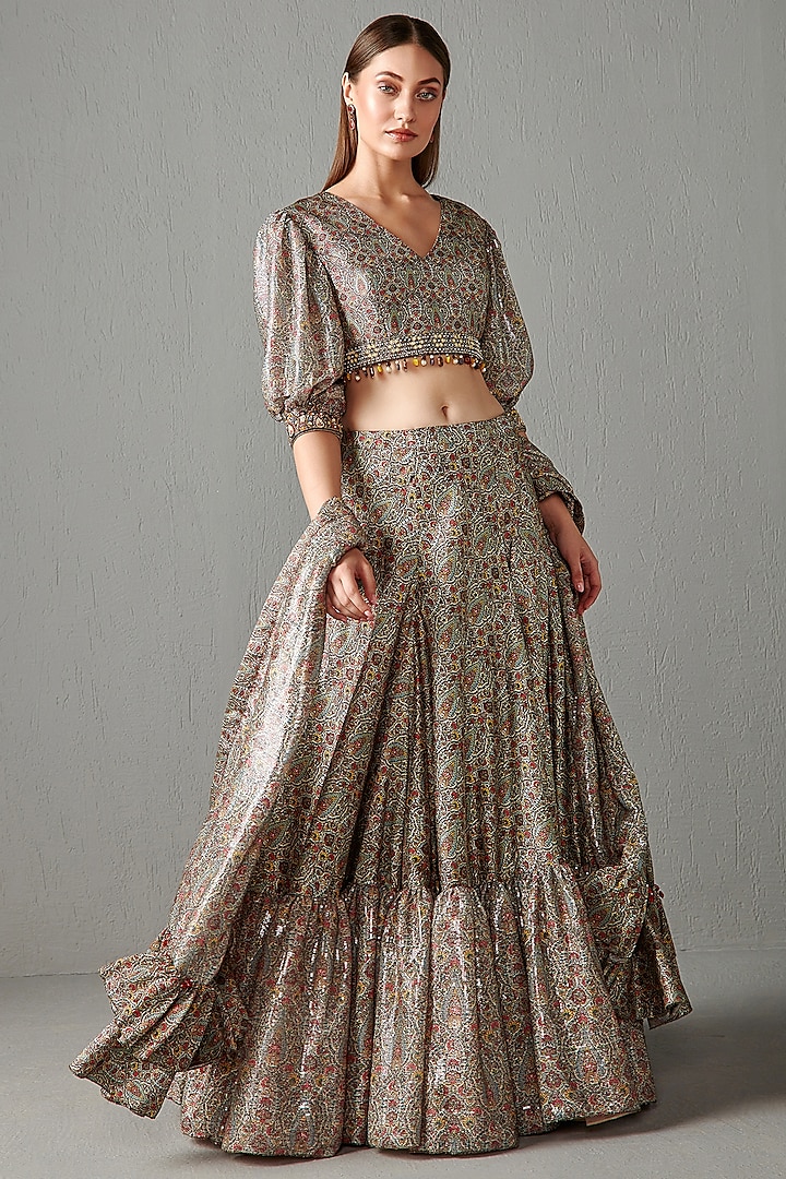 Gold Printed Wedding Lehenga Set by Rabani & Rakha at Pernia's Pop Up Shop