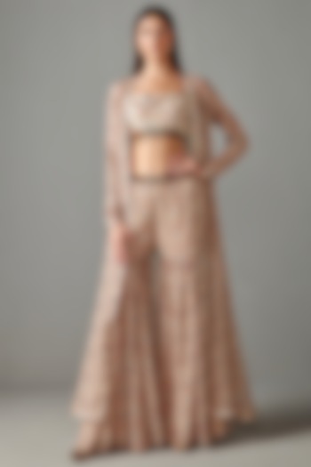 Beige Printed Jacket Set by Rabani & Rakha at Pernia's Pop Up Shop