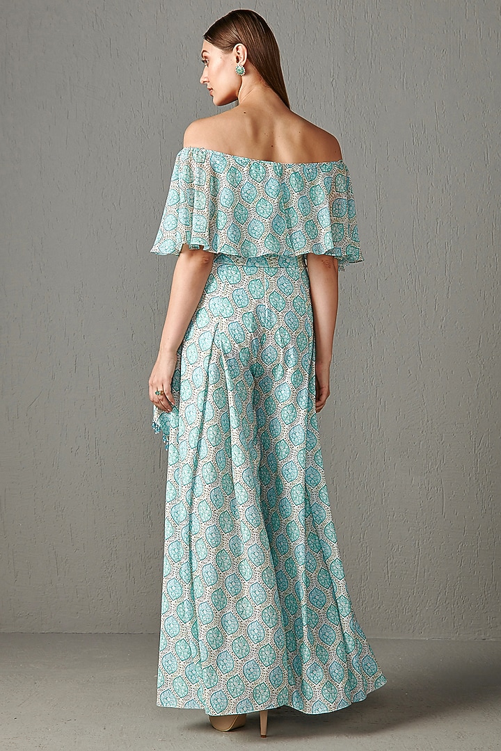 Aqua Printed Jumpsuit by Rabani & Rakha at Pernia's Pop Up Shop