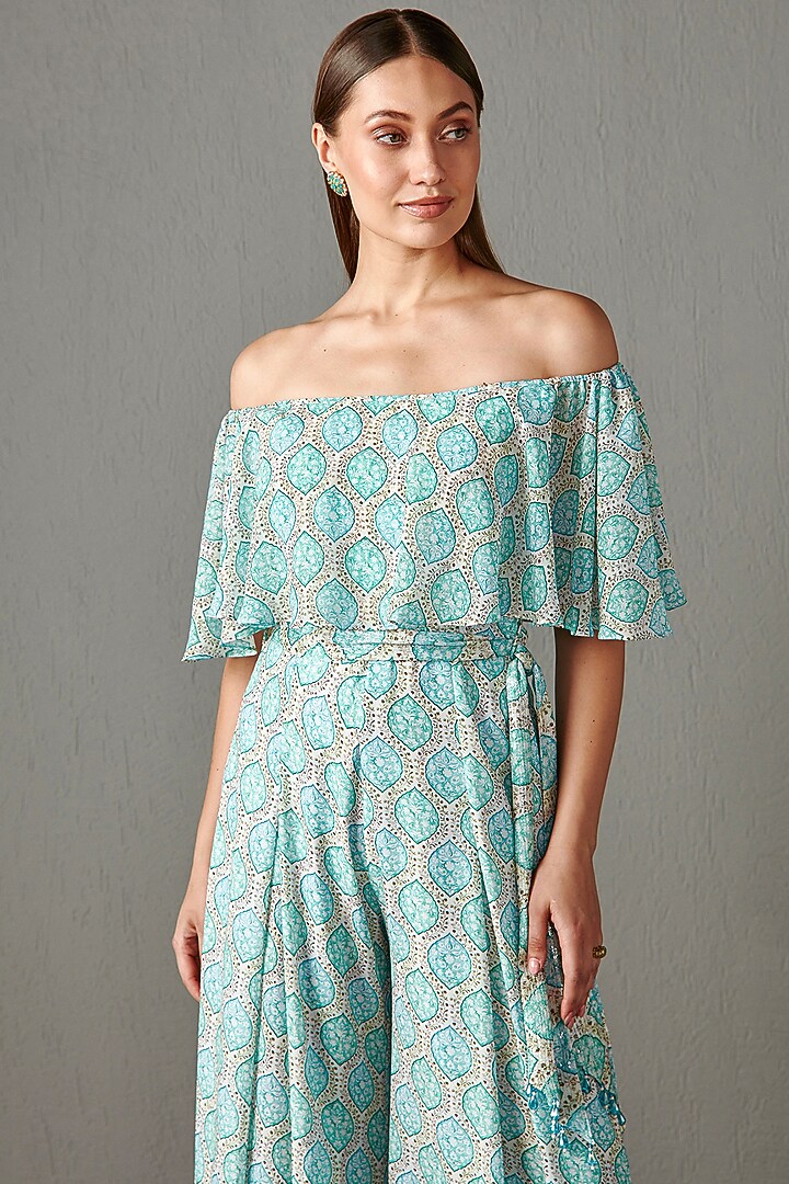 Aqua Printed Jumpsuit by Rabani & Rakha at Pernia's Pop Up Shop