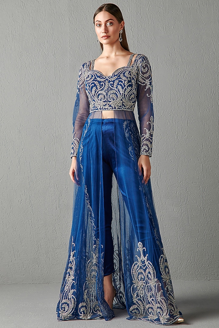 Royal Blue Embroidered Bridal Anarkali Set by Rabani & Rakha at Pernia's Pop Up Shop