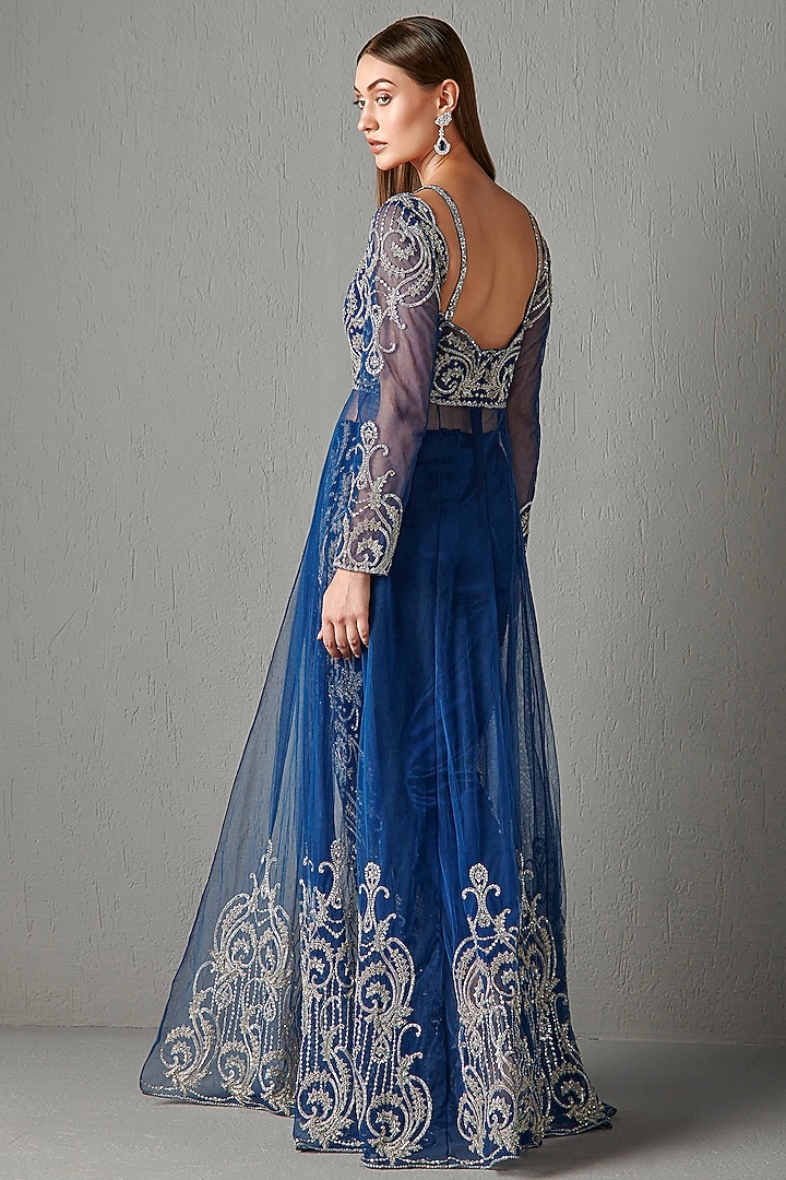 Royal Blue Embroidered Bridal Anarkali Set by Rabani & Rakha at Pernia's Pop Up Shop