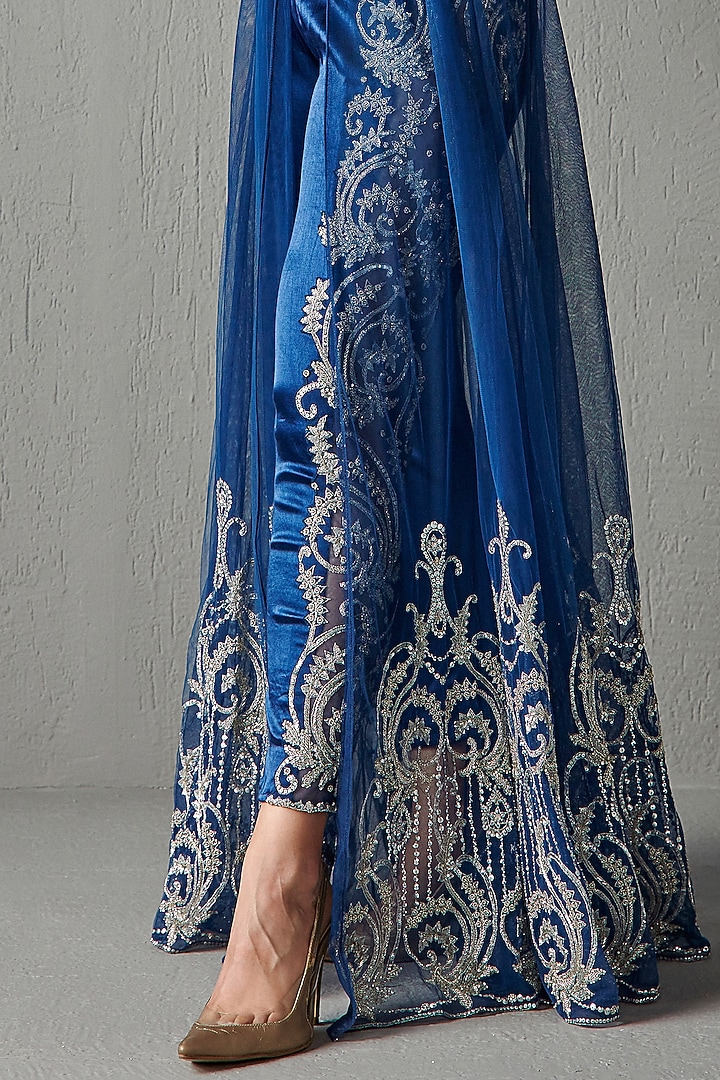 Royal Blue Embroidered Bridal Anarkali Set by Rabani & Rakha at Pernia's Pop Up Shop