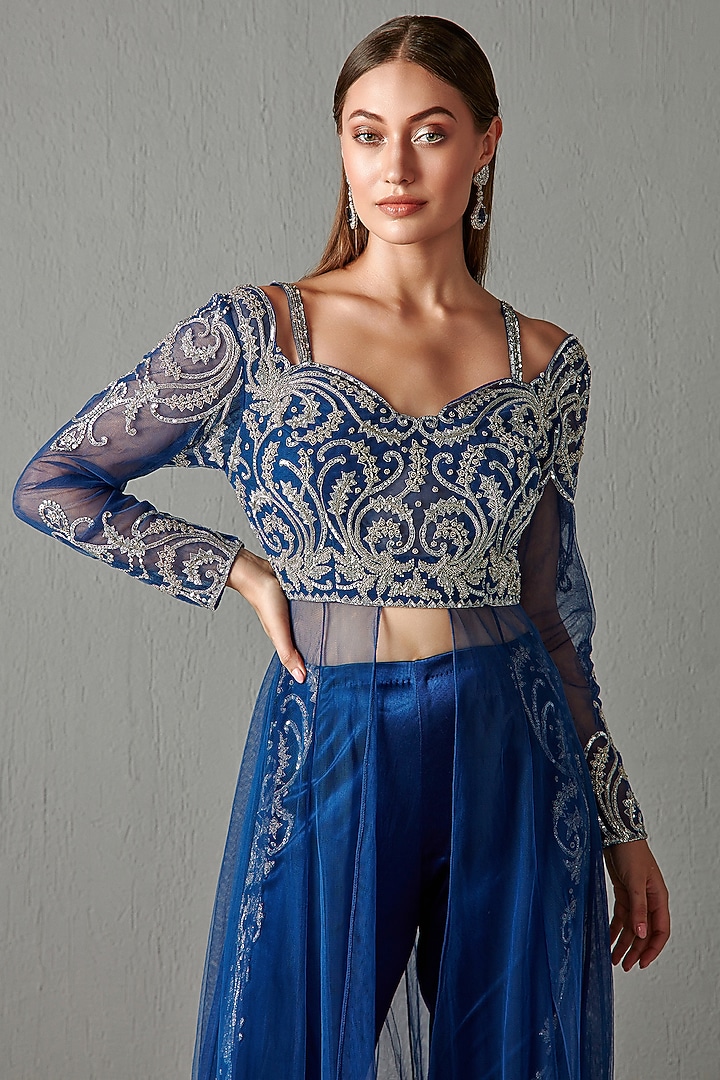Royal Blue Embroidered Bridal Anarkali Set by Rabani & Rakha at Pernia's Pop Up Shop