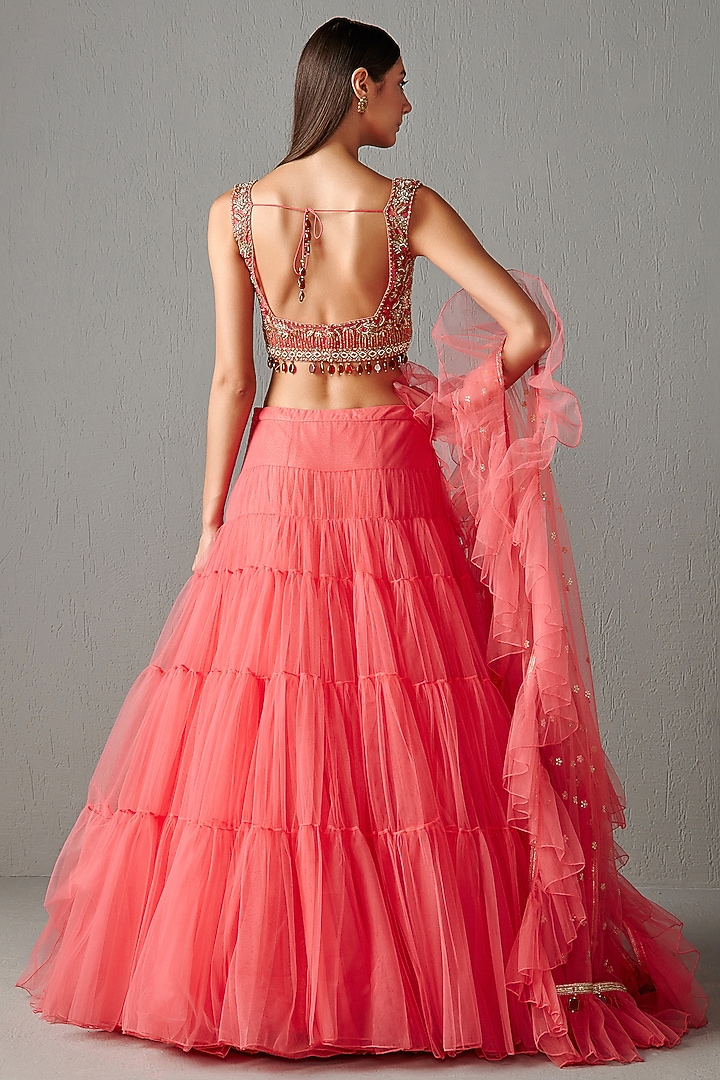 Fresh Pink Embroidered Wedding Lehenga Set by Rabani & Rakha at Pernia's Pop Up Shop