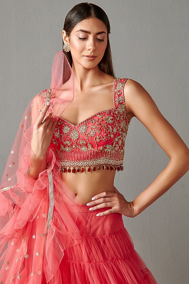 Fresh Pink Embroidered Wedding Lehenga Set by Rabani & Rakha at Pernia's Pop Up Shop