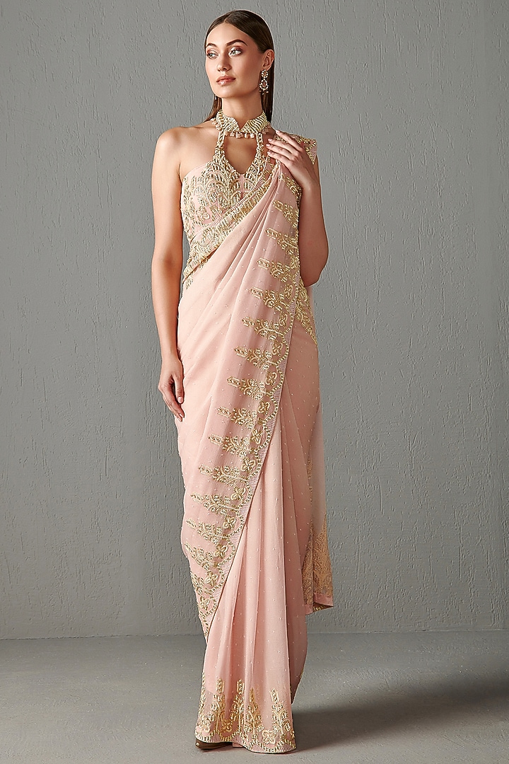 Blush Pink Sequins Embroidered Reception Saree Set by Rabani & Rakha at Pernia's Pop Up Shop