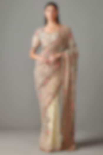 Beige Embroidered Saree Set by Rabani & Rakha at Pernia's Pop Up Shop