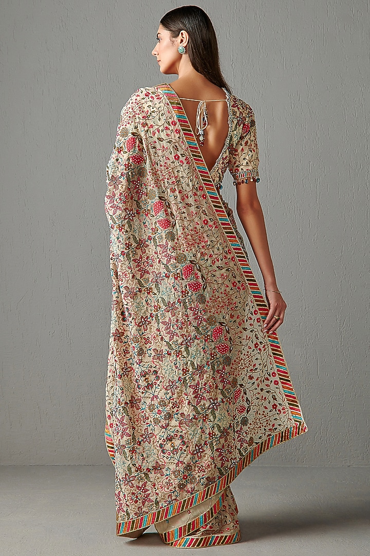 Beige Embroidered Bridal Saree Set by Rabani & Rakha at Pernia's Pop Up Shop