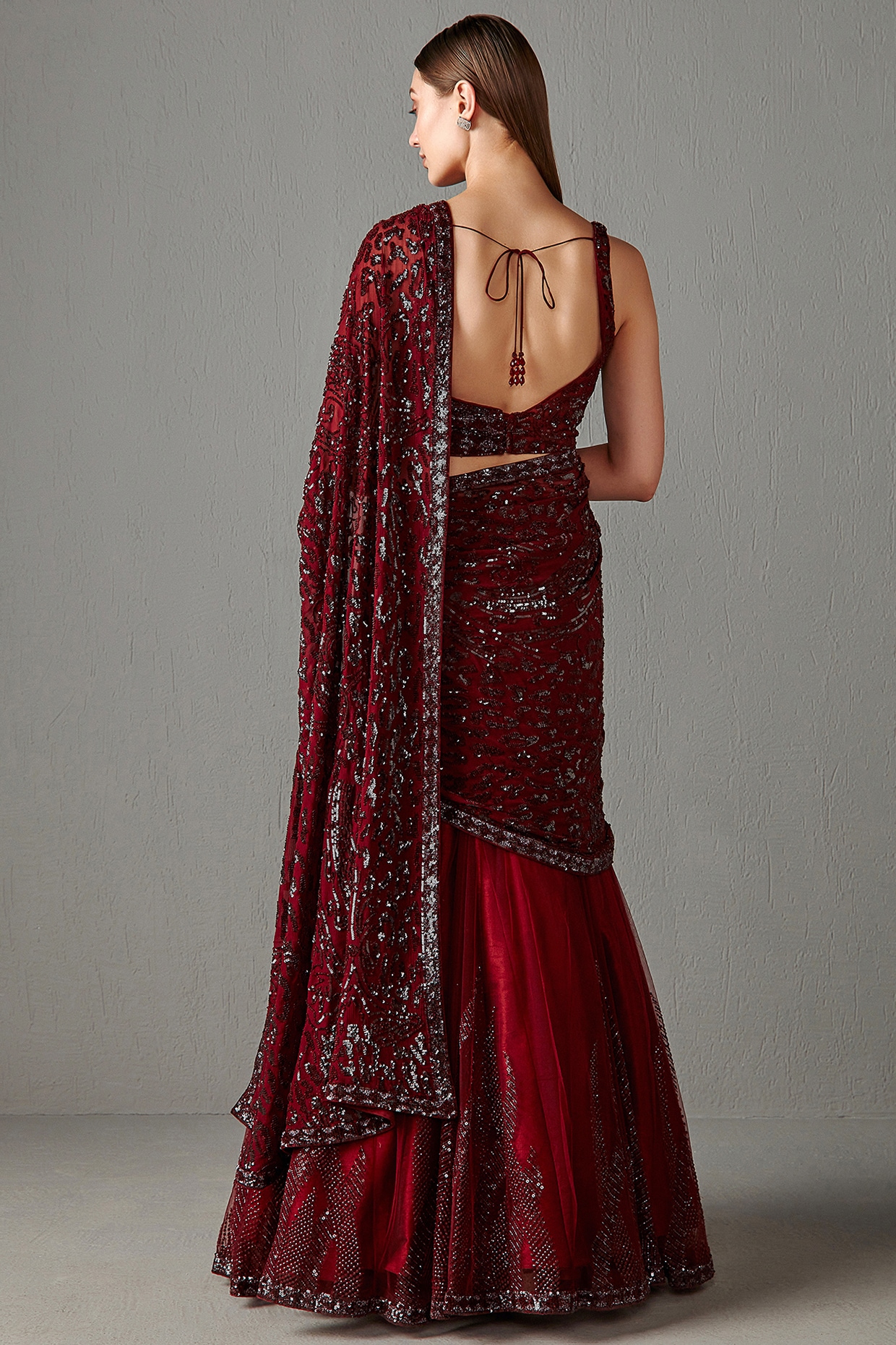Red Satin silk reception wear lehenga choli – Boutique4India