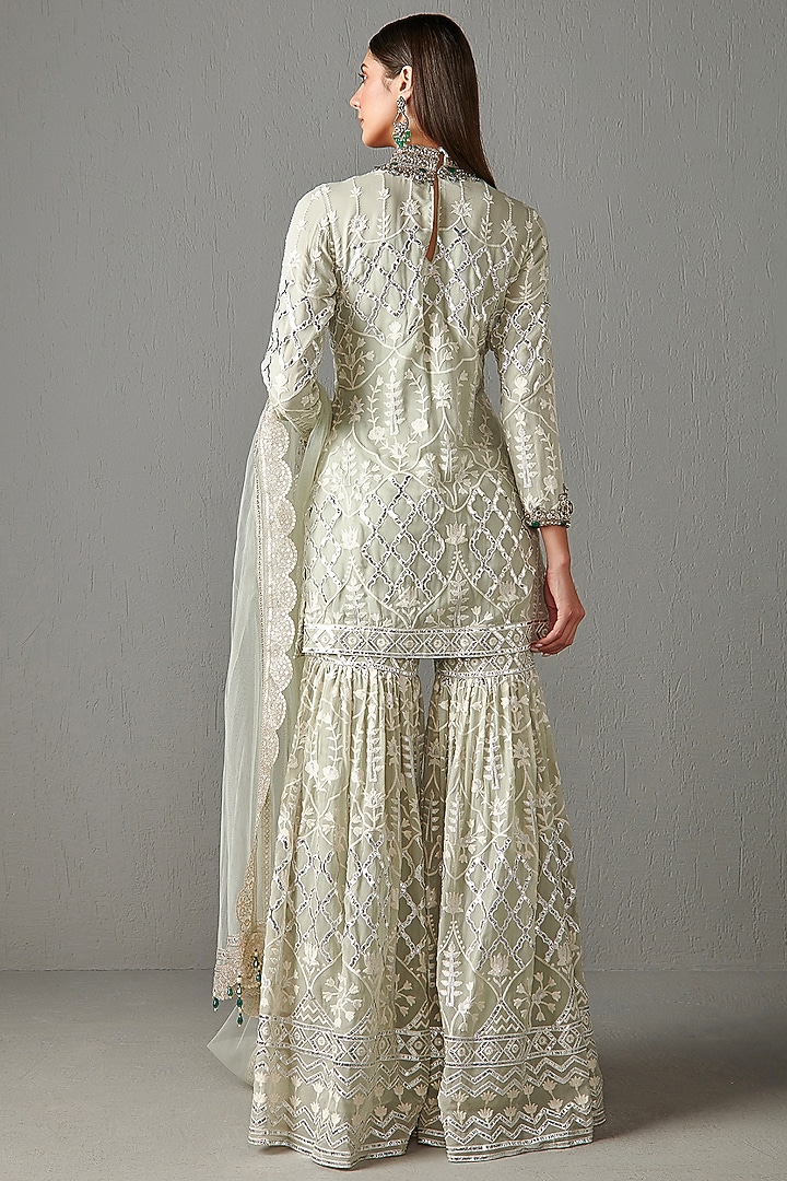 Sage Green Georgette Gota-Patti Embroidered Gharara Set by Rabani & Rakha at Pernia's Pop Up Shop