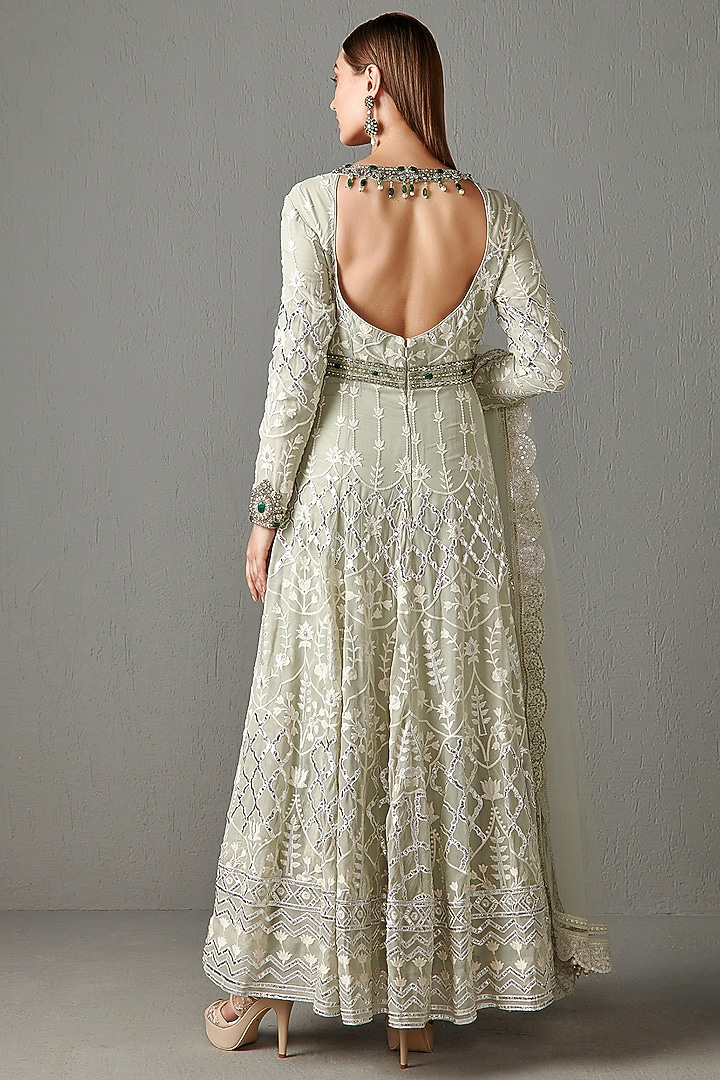 Sage Green Embroidered Bridal Anarkali Set by Rabani & Rakha at Pernia's Pop Up Shop