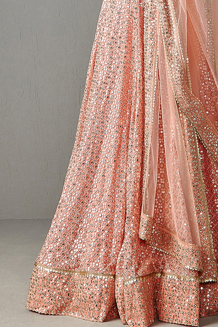 Peach Embroidered Bridal Lehenga Set by Rabani & Rakha at Pernia's Pop Up Shop