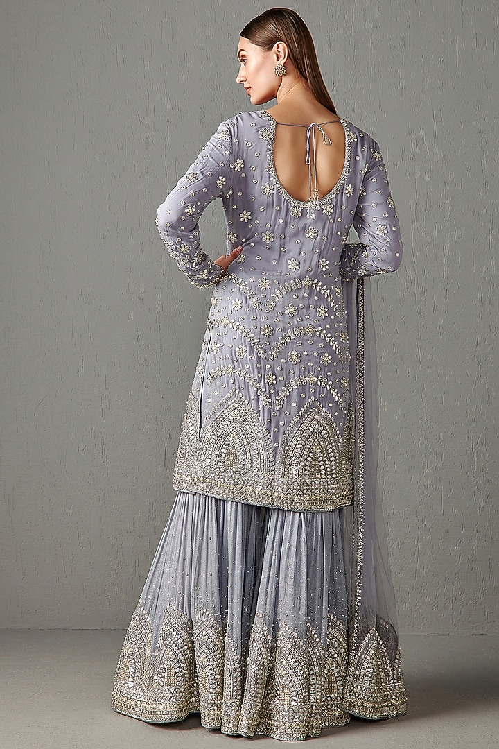 Lilac Georgette Sequins Embroidered Gharara Set by Rabani & Rakha at Pernia's Pop Up Shop