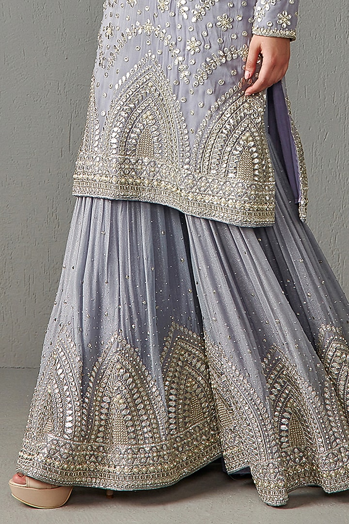 Lilac Georgette Sequins Embroidered Gharara Set by Rabani & Rakha at Pernia's Pop Up Shop