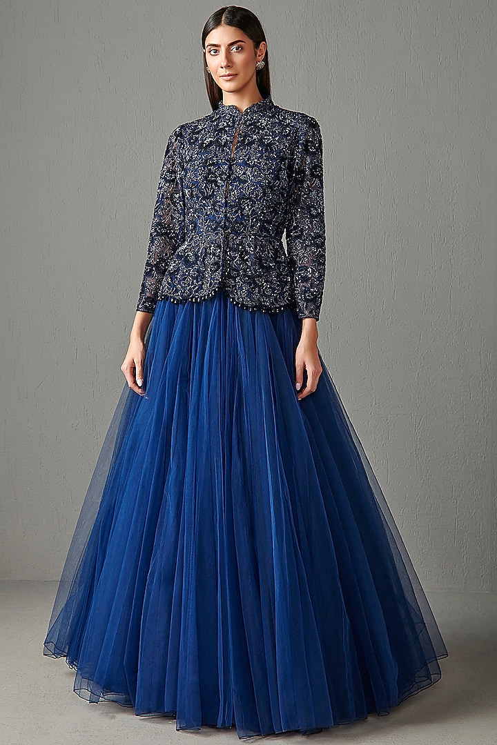 Blue Net Skirt Set by Rabani & Rakha