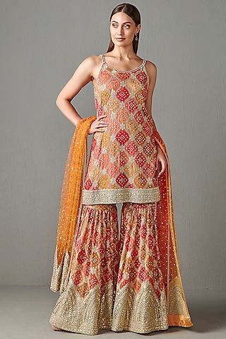 Multi-Colored Georgette Sharara Set by Rabani & Rakha