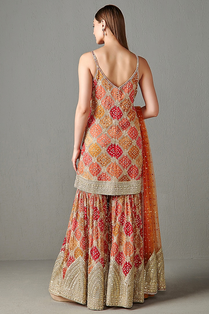 Multi-Colored Georgette Bridal Sharara Set by Rabani & Rakha at Pernia's Pop Up Shop