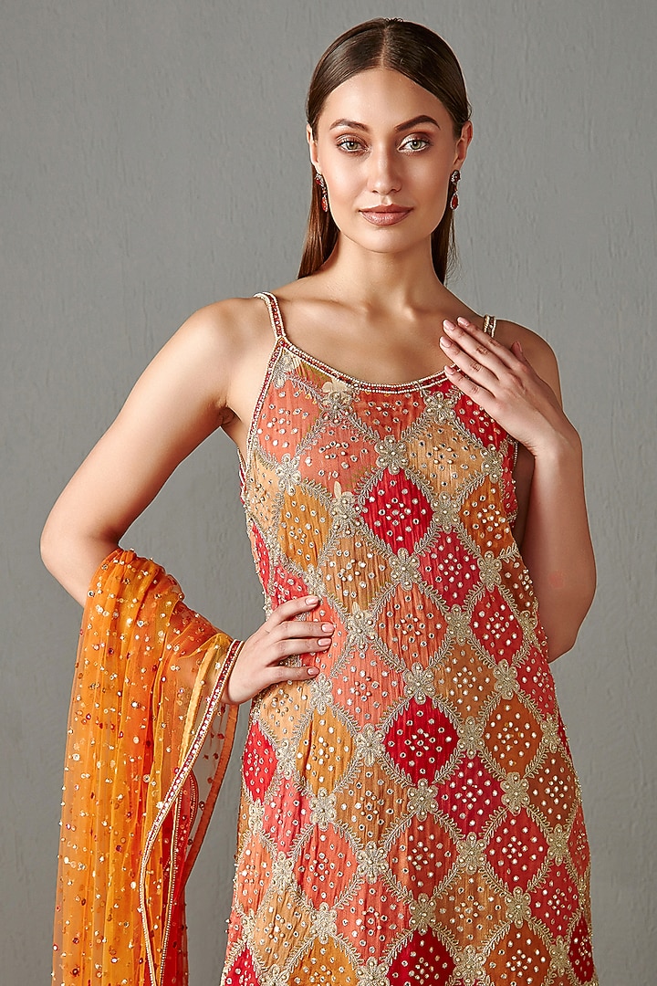 Multi-Colored Georgette Bridal Sharara Set by Rabani & Rakha at Pernia's Pop Up Shop