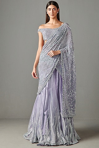 Lilac Georgette & Net Lehenga Saree Set by Rabani & Rakha