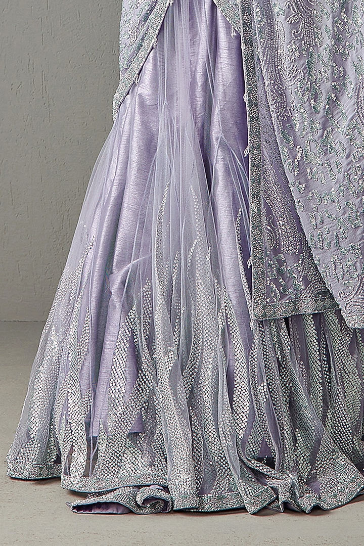 Lilac Georgette & Net Bridal Lehenga Saree Set by Rabani & Rakha at Pernia's Pop Up Shop