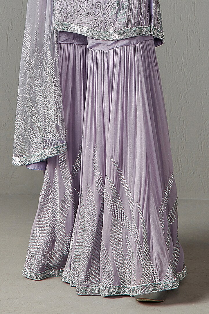 Lilac Georgette Sequins Embroidered Gharara Set by Rabani & Rakha at Pernia's Pop Up Shop