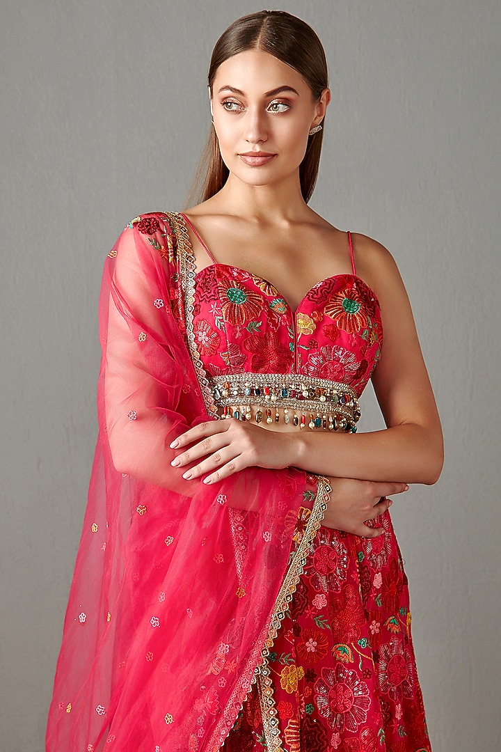 Rani Pink Georgette Bridal Lehenga Set by Rabani & Rakha at Pernia's Pop Up Shop