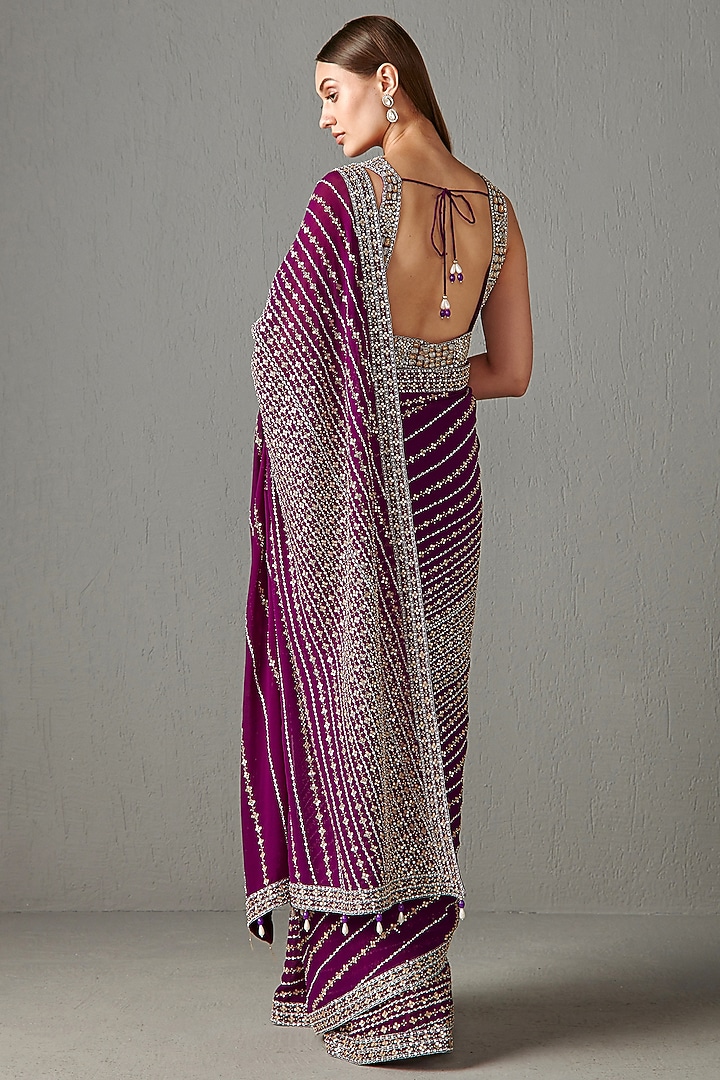 Purple Embroidered Reception Saree Set by Rabani & Rakha at Pernia's Pop Up Shop