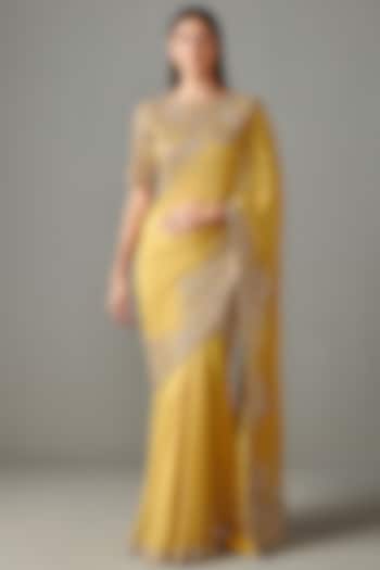 Yellow Embroidered Saree Set by Rabani & Rakha