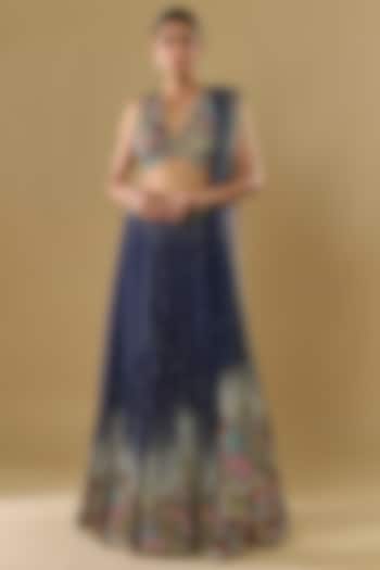 Blue Georgette Thread Jaal Embroidered Bridal Lehenga Set by Rabani & Rakha at Pernia's Pop Up Shop