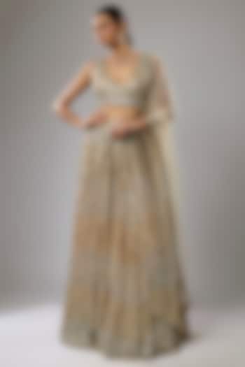 Salmon Pink Sequins Embroidered Bridal Lehenga Set by Rabani & Rakha at Pernia's Pop Up Shop