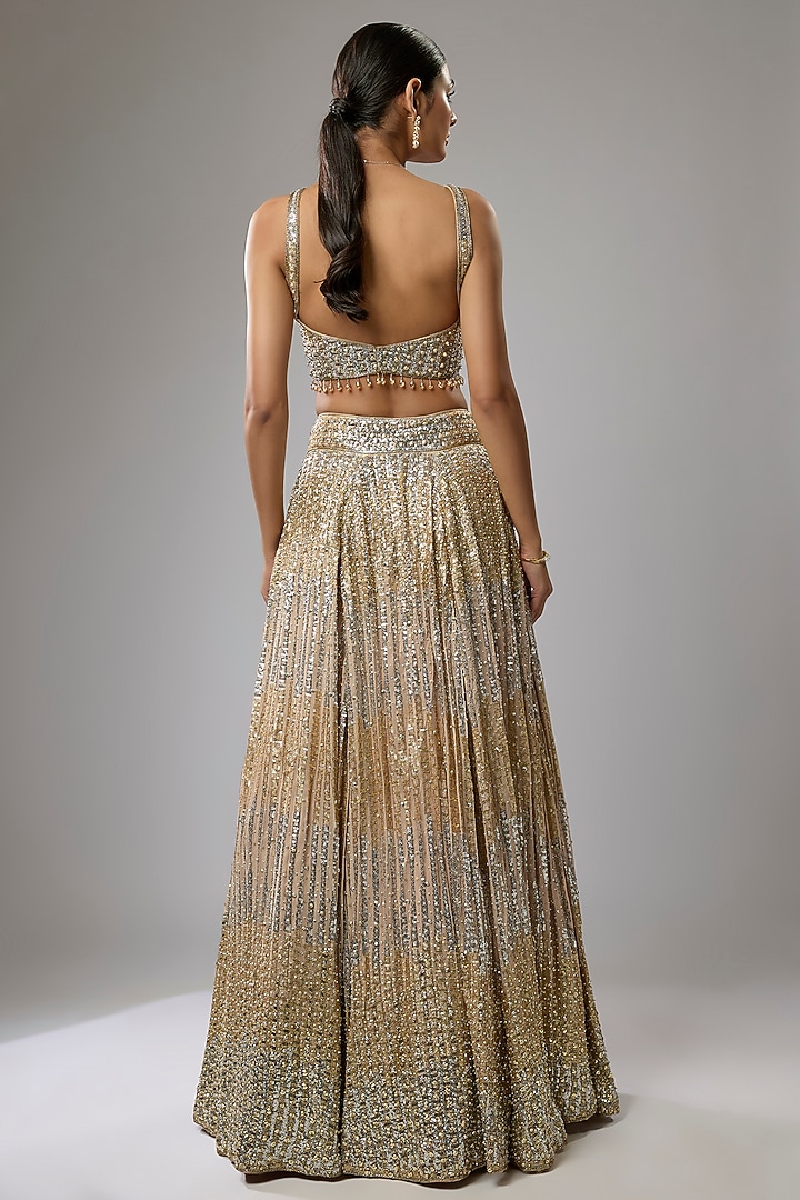 Salmon Pink Sequins Embroidered Bridal Lehenga Set by Rabani & Rakha at Pernia's Pop Up Shop