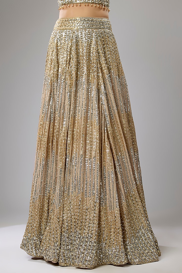 Salmon Pink Sequins Embroidered Bridal Lehenga Set by Rabani & Rakha at Pernia's Pop Up Shop