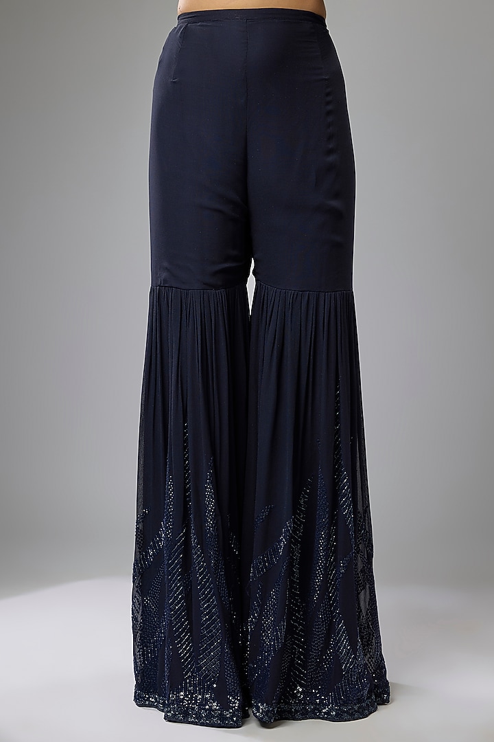 Blue Georgette Sequins Embroidered Gharara Set by Rabani & Rakha at Pernia's Pop Up Shop