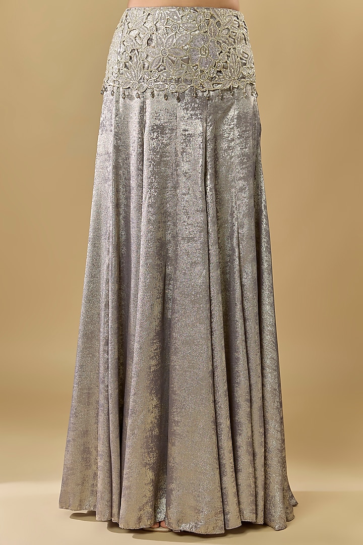 Grey Shimmer Georgette Sequins Embroidered Shoulder Skirt Set by Rabani & Rakha at Pernia's Pop Up Shop