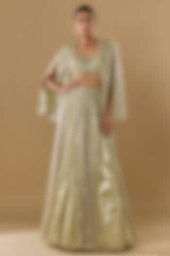 Gold Shimmer Georgette Cutwork Embroidered Skirt Set by Rabani & Rakha at Pernia's Pop Up Shop