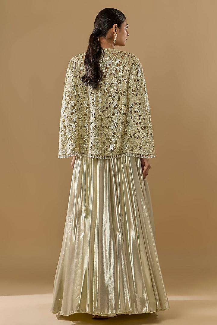 Gold Shimmer Georgette Cutwork Embroidered Skirt Set by Rabani & Rakha at Pernia's Pop Up Shop