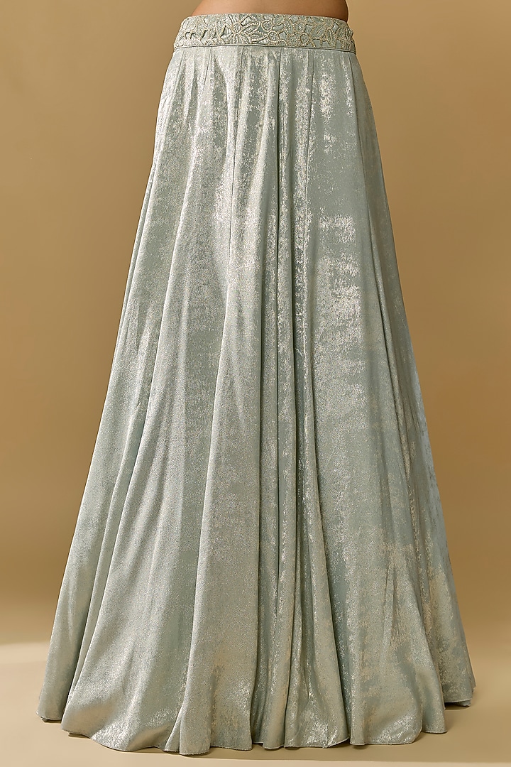 Pale Aqua Shimmer Georgette Sequins Embroidered Skirt Set by Rabani & Rakha at Pernia's Pop Up Shop