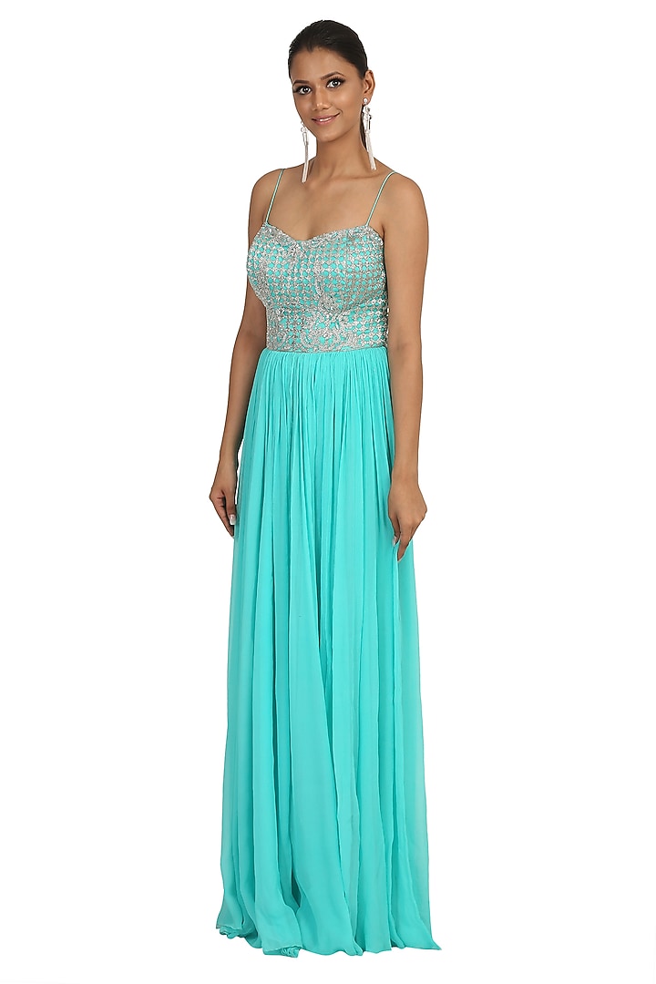 Aqua Embroidered Engagement Gown by Rabani & Rakha at Pernia's Pop Up Shop