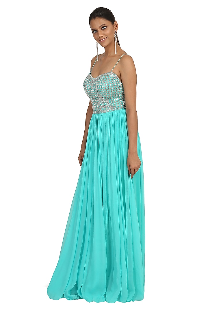Aqua Embroidered Engagement Gown by Rabani & Rakha at Pernia's Pop Up Shop