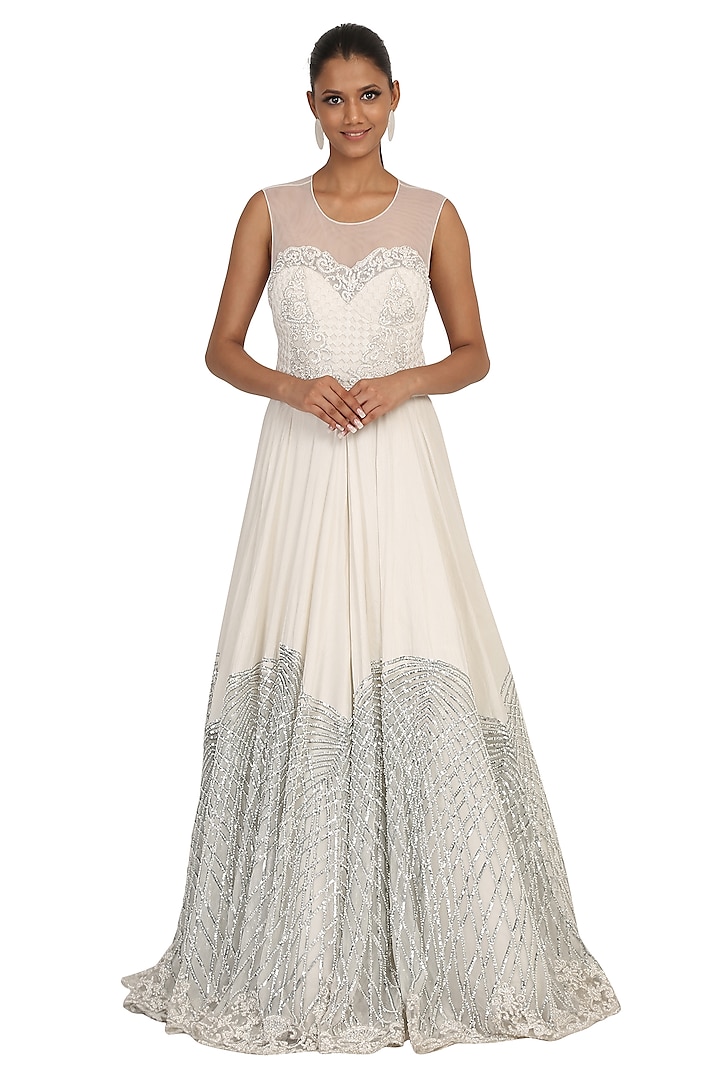 Ivory Embroidered Gown by Rabani & Rakha