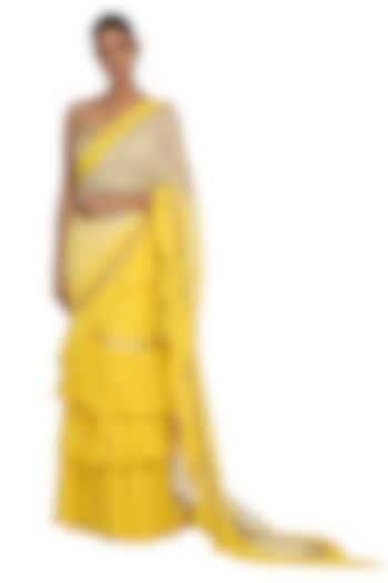 Lemon Yellow Embroidered Lehenga Saree Set by Rabani & Rakha at Pernia's Pop Up Shop