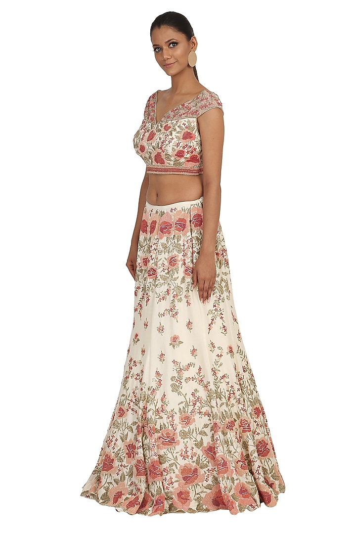 Ivory Embroidered Bridal Lehenga Set by Rabani & Rakha at Pernia's Pop Up Shop