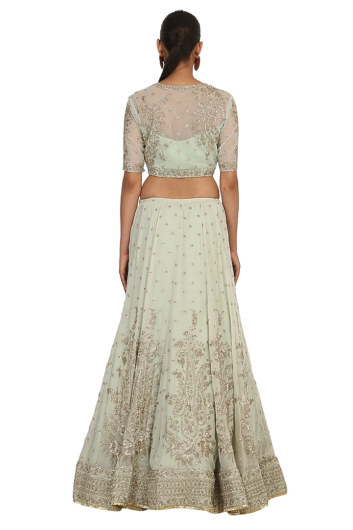 Ash Aqua Embroidered Bridal Lehenga Set by Rabani & Rakha at Pernia's Pop Up Shop