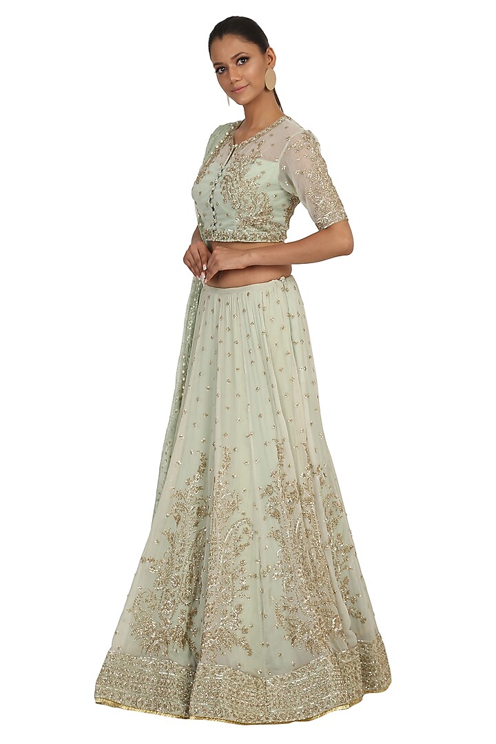 Ash Aqua Embroidered Bridal Lehenga Set by Rabani & Rakha at Pernia's Pop Up Shop