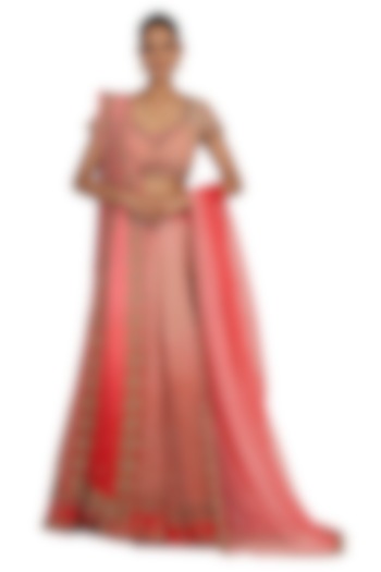 Red Shaded Embroidered Bridal Lehenga Set by Rabani & Rakha at Pernia's Pop Up Shop