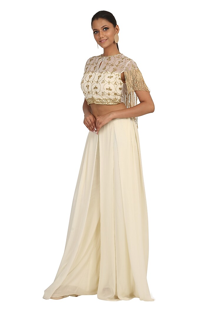 Ivory Embroidered Kurta With Palazzo Pants by Rabani & Rakha at Pernia's Pop Up Shop