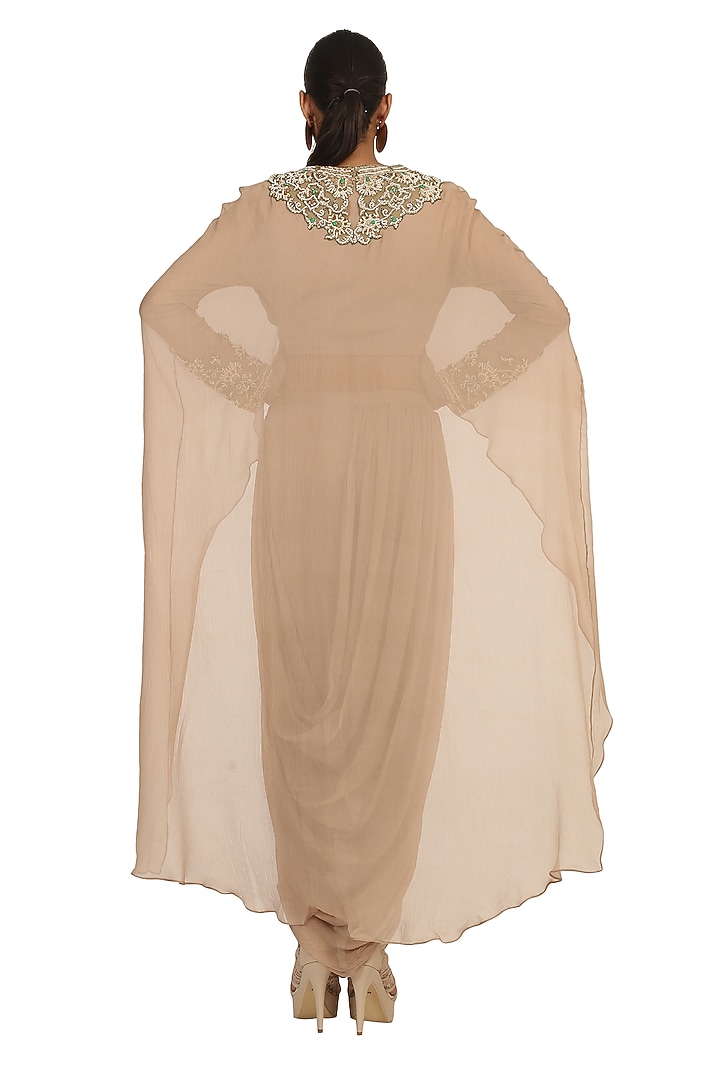 Golden Embroidered Blouse With Attached Cape & Dhoti Pants by Rabani & Rakha at Pernia's Pop Up Shop